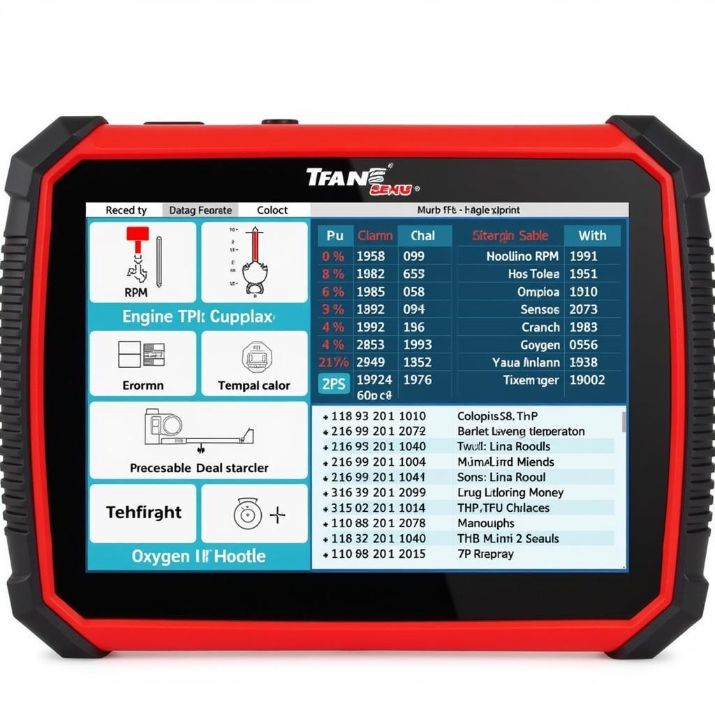 The t1n scan tool displaying live data streams and diagnostic trouble codes.