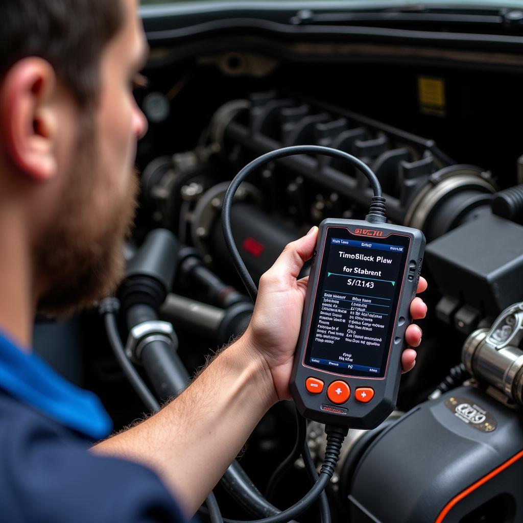 A Technician using a TCCM Scan Tool to diagnose a transmission problem