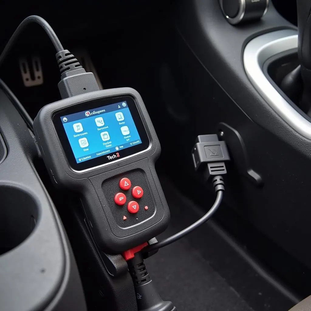 Tech 2 Scanner Connected to Car OBD-II Port