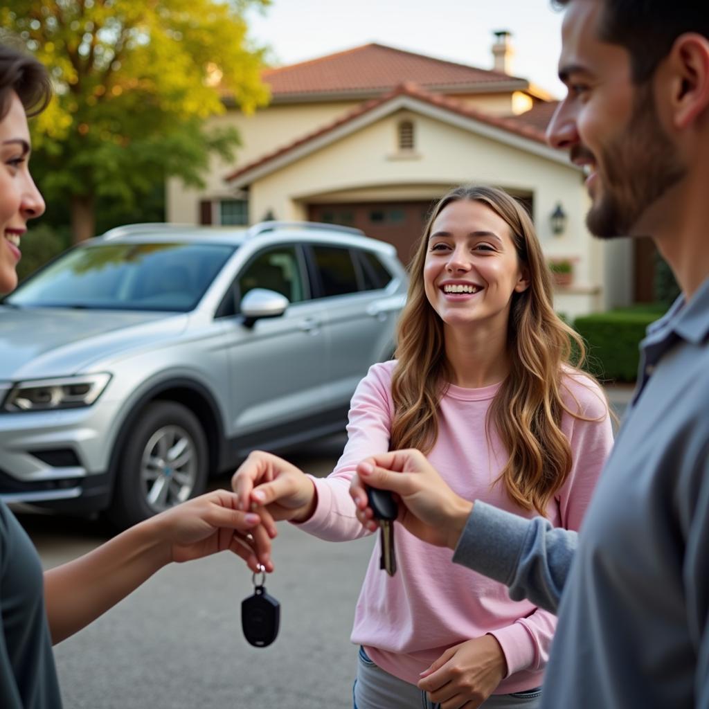 Teenager receiving car keys