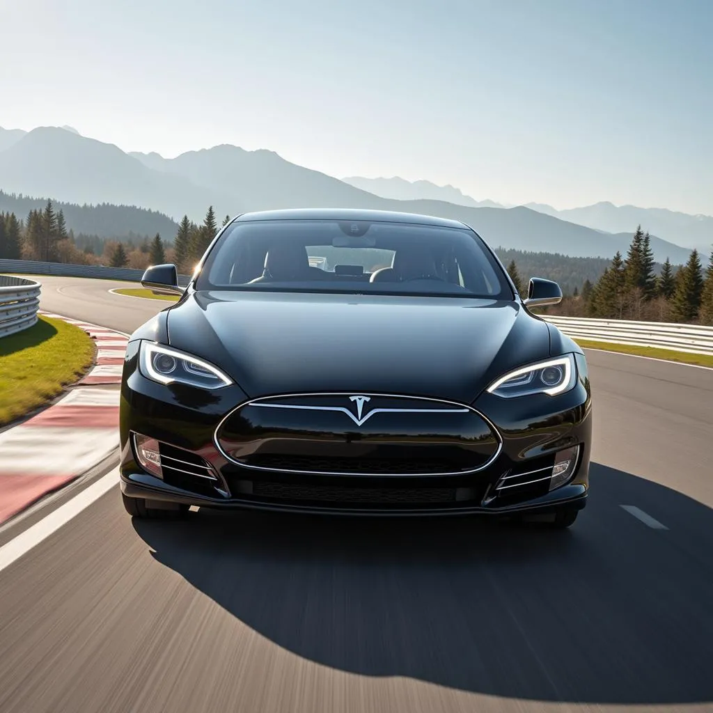 Tesla Model S accelerating on a track