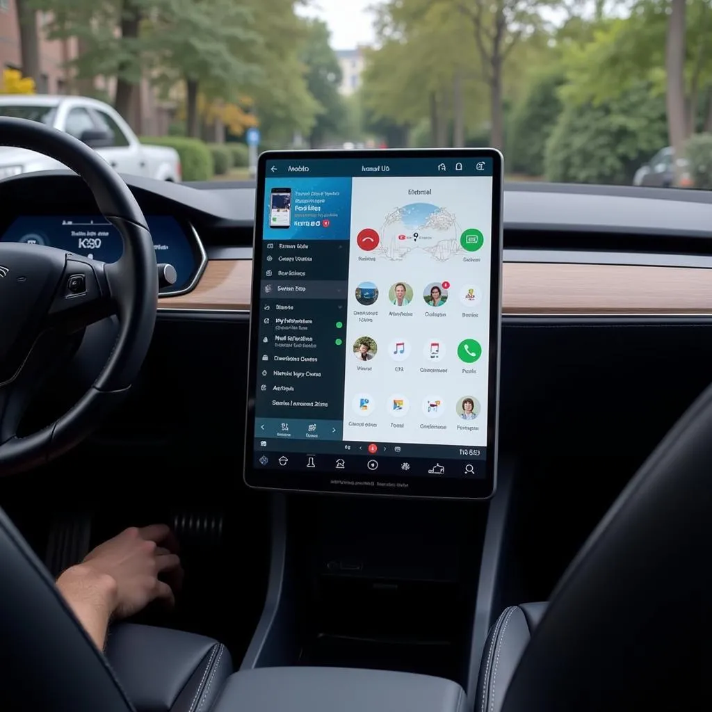 Tesla Model S interior showcasing the large touchscreen display