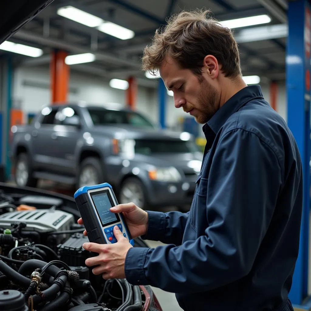 Professional Mechanic Using a Top Scan Tool