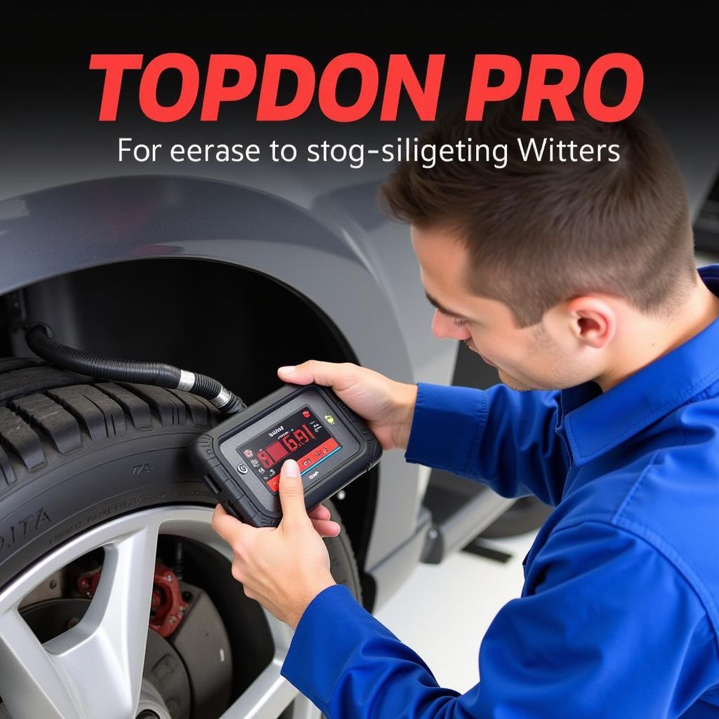 Topdon Pro Scan Tool being used by a professional mechanic