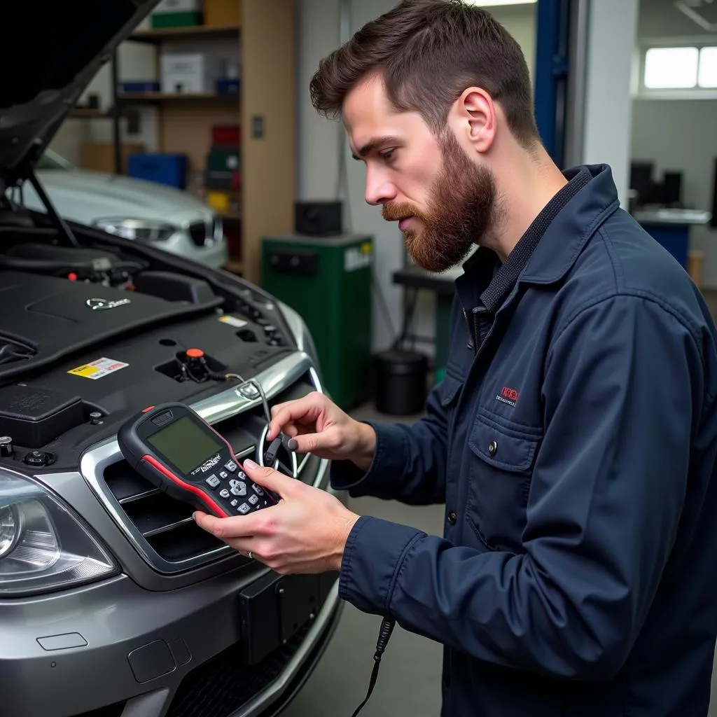 Tornado Tools OBD2 Scanner in a Mechanic Shop