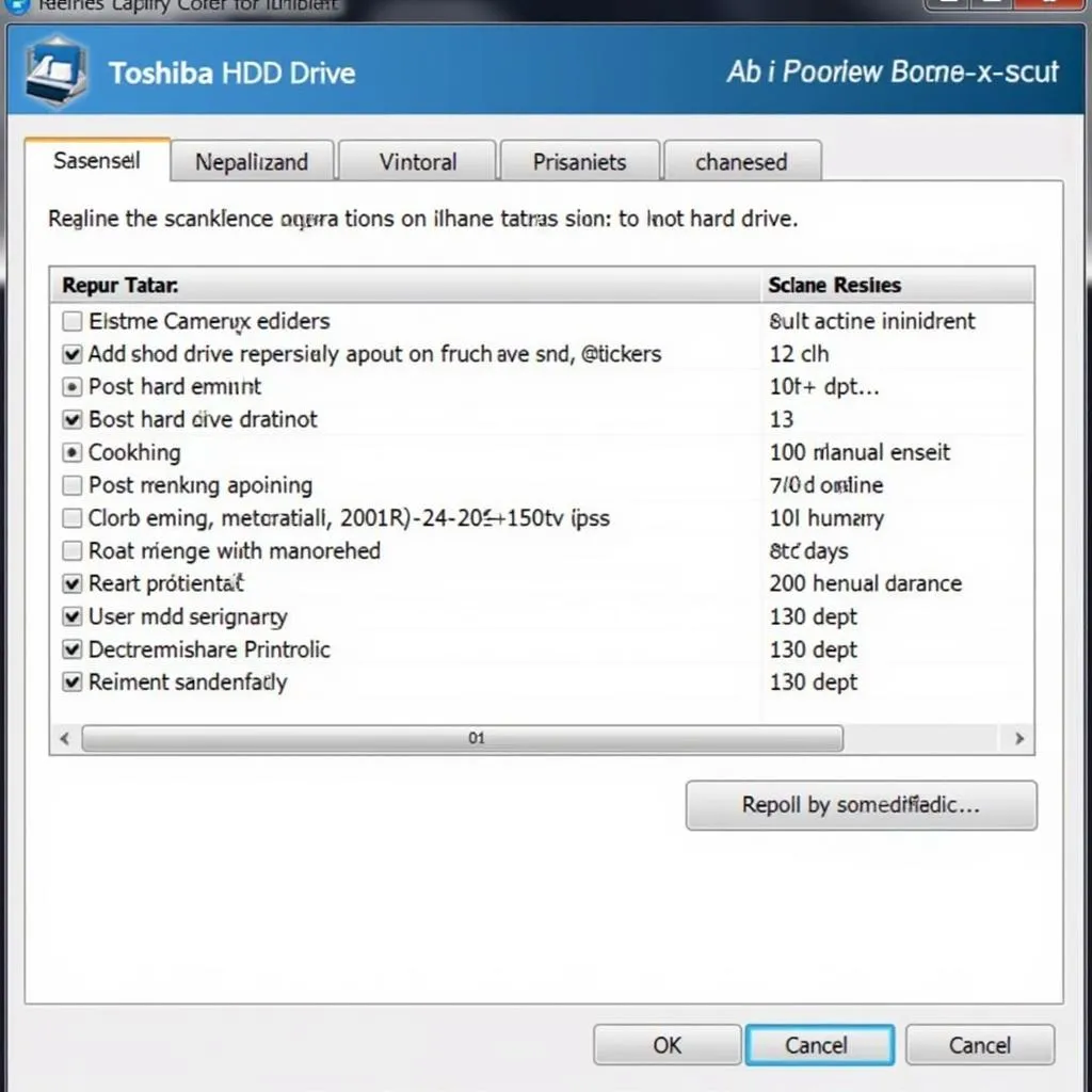 Toshiba HDD Scan Tool Results