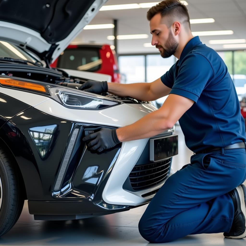 Toyota electric car maintenance at a dealership