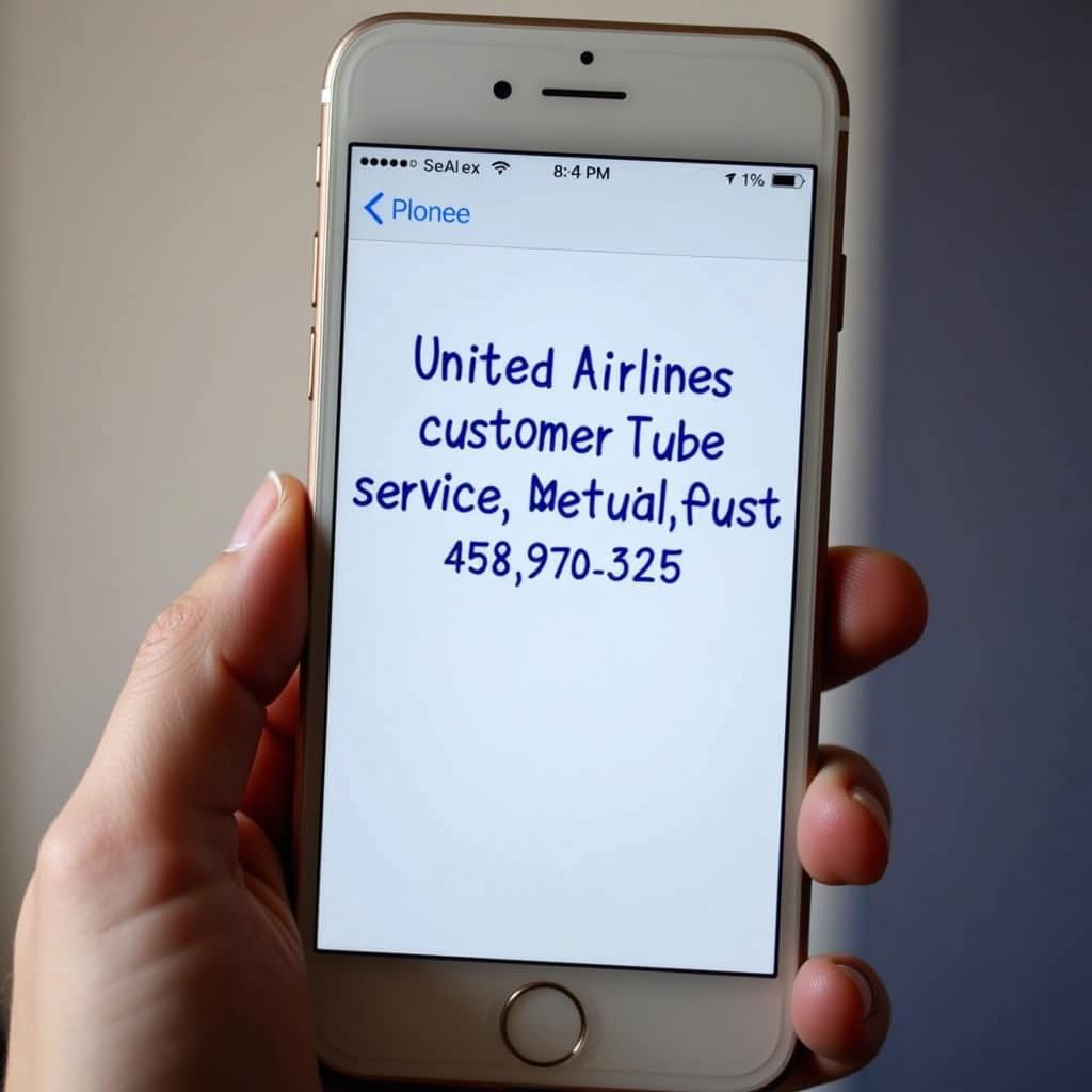 United Airlines Customer Service Phone Number Displayed on a Mobile Phone