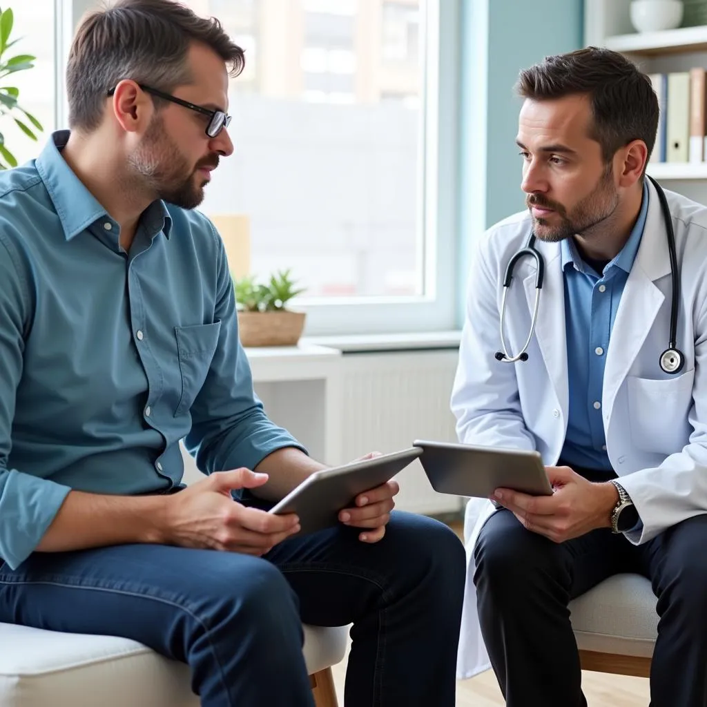 Patient consulting with a doctor about untied healthcare