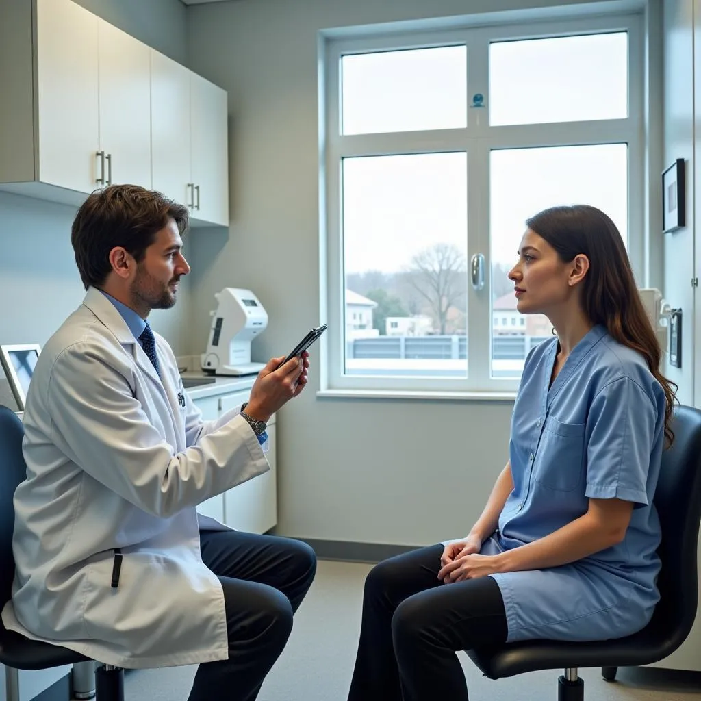 Doctor examining patient in an urgent care setting.