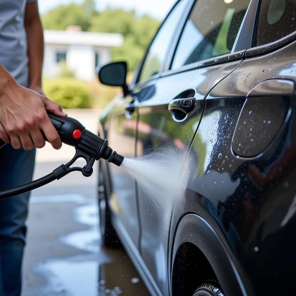 Using Pressure Washer at Coin Car Wash