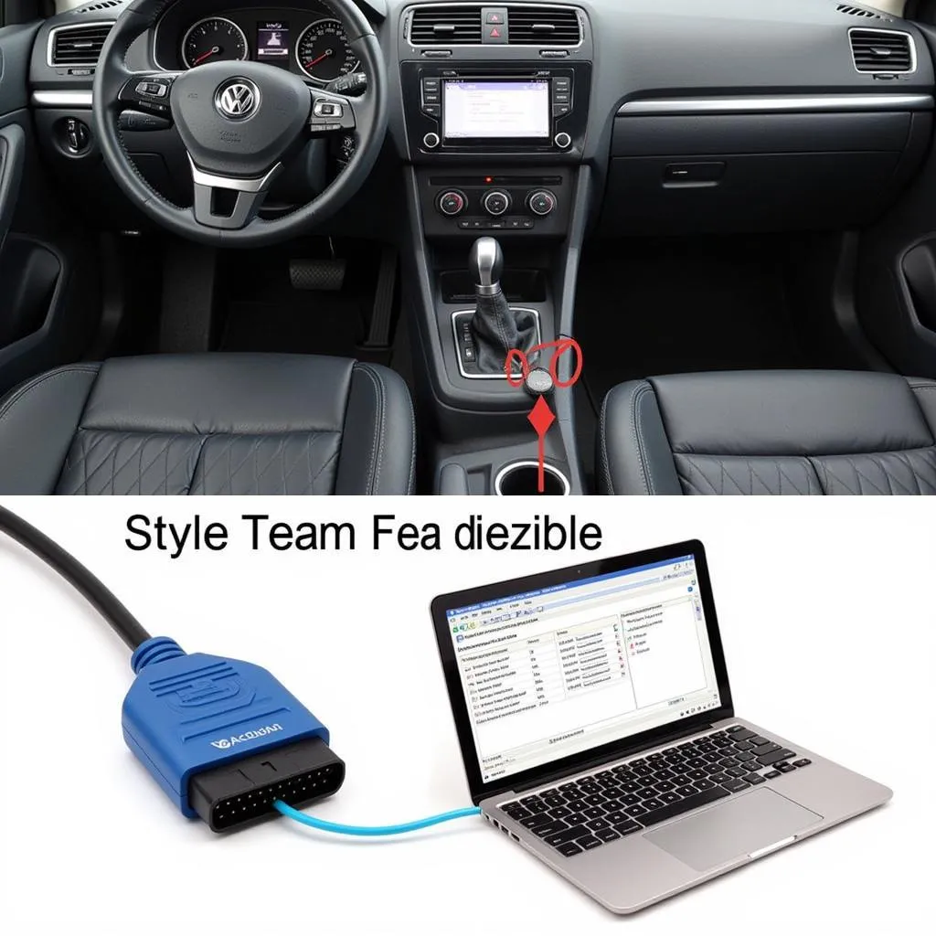 VAGCOM cable connected to a car's OBD-II port