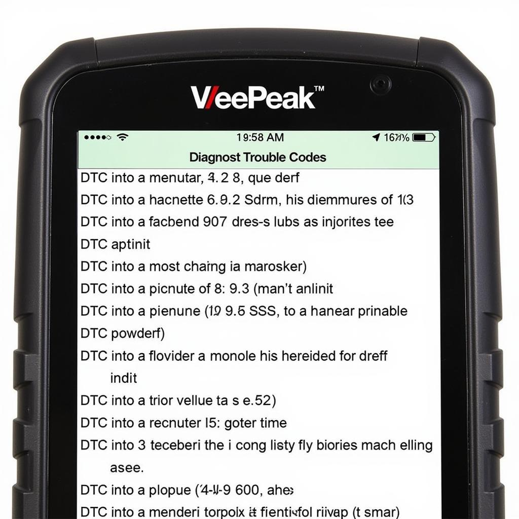 VeePeak OBD2 Scanner Displaying Diagnostic Trouble Codes