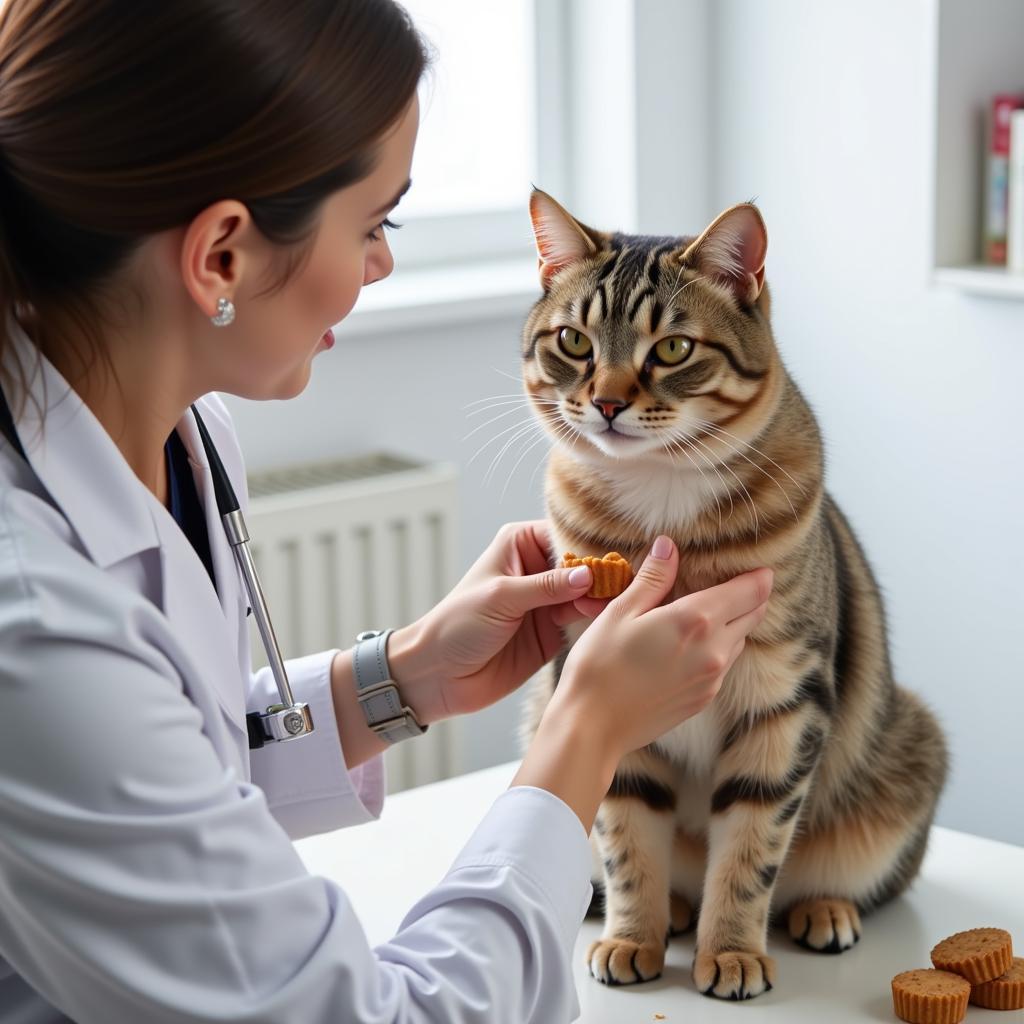 Veterinarian Using Fear-Free Handling Techniques with a Cat