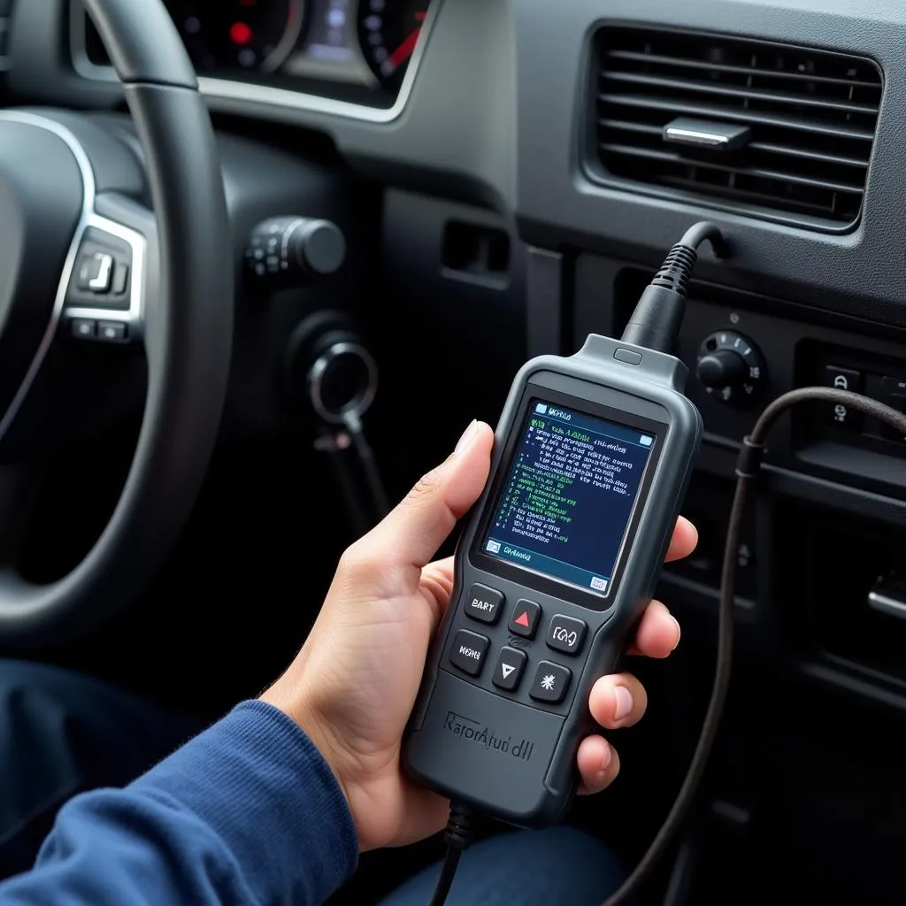 Technician Using a Volkswagen Diagnostic Scanner