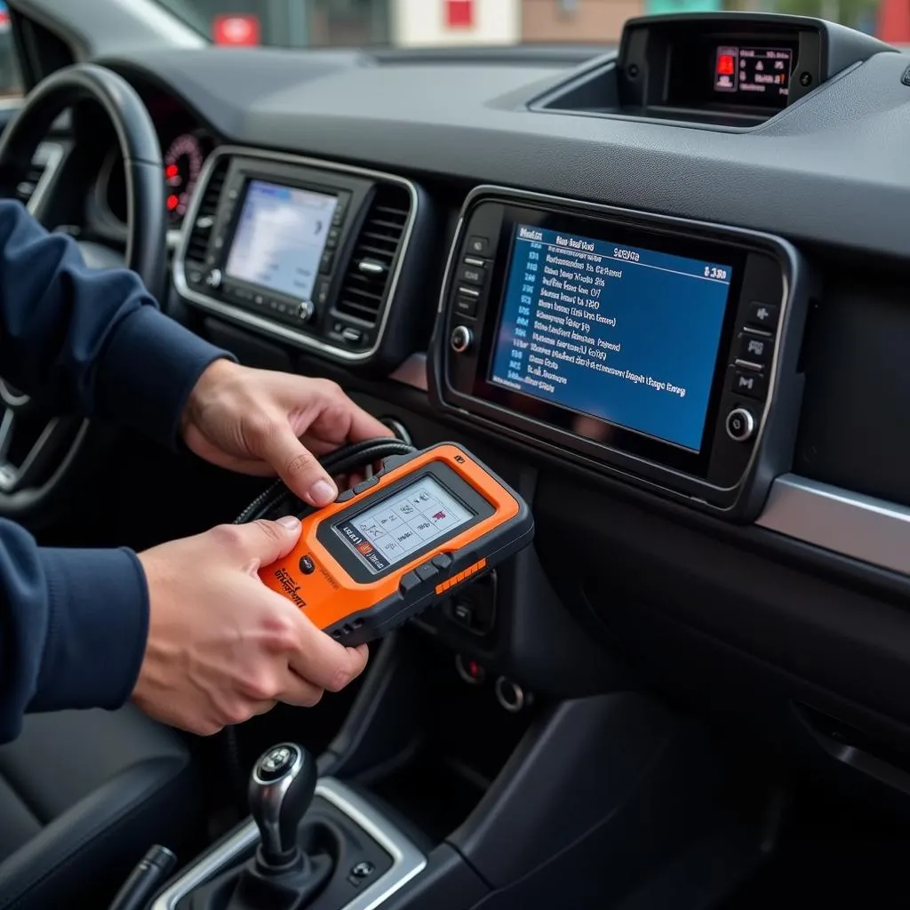 Mechanic using a Volkswagen Scan Tool