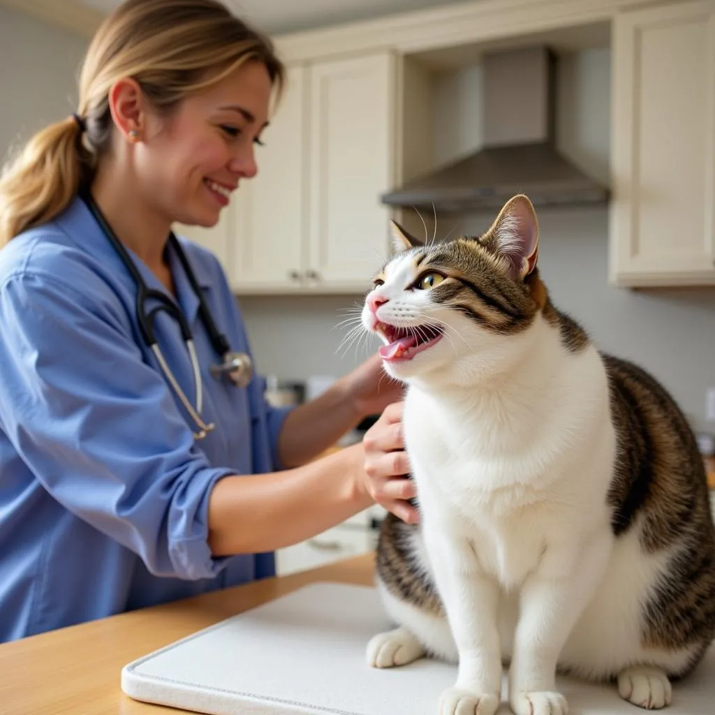 Veterinarian Examining a Cat