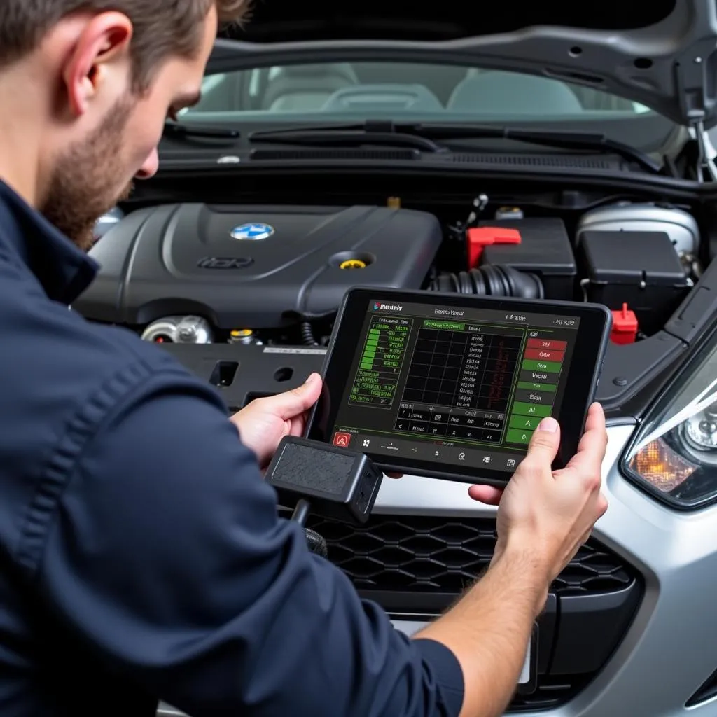 Mechanic Using a Wireless OBD Scanner