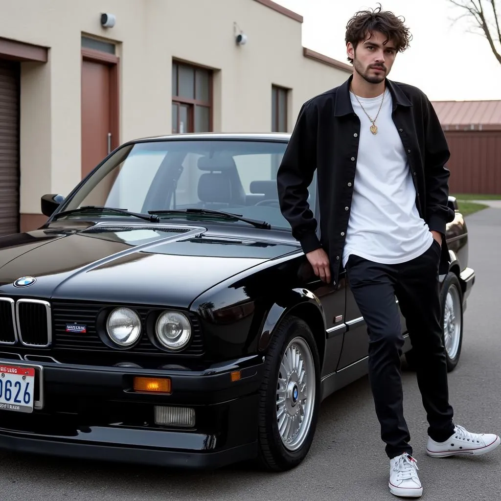 Xavier Wulf standing in front of a black BMW E30