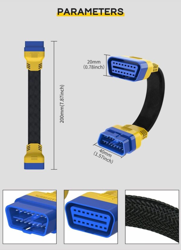 16 Pin OBD2 II Male to Female Diagnostic 20cm Extension Cable Scanner Adapter - Image 3