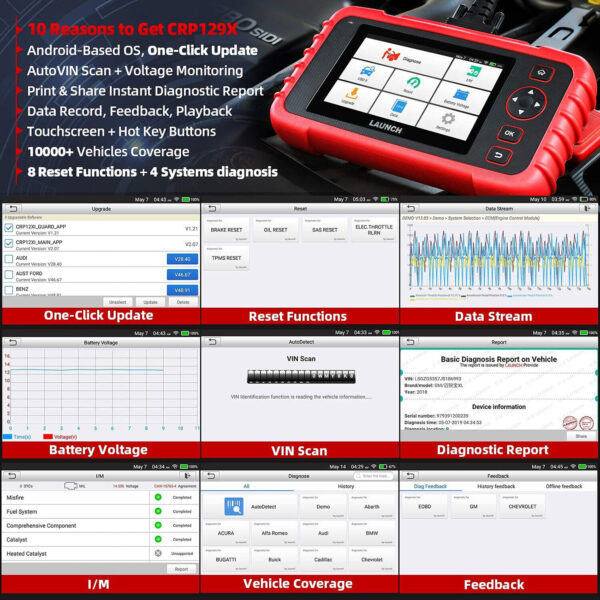 2023 Launch CRP129X Car OBD2 Scanner Engine ABS SRS SAS TPMS EPB Diagnostic Tool - Image 4