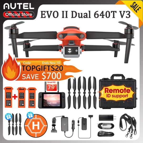 2024 Autel Drone Evo 2 Dual 640T V3 Thermal 8K Camera 0.8" RYYB CMOS 3Batteries