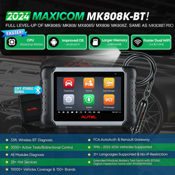 2024 Autel MaxiCOM MK808BT Pro Car Diagnostic Tool Auto OBD2 Scanner Code Reader - Image 2