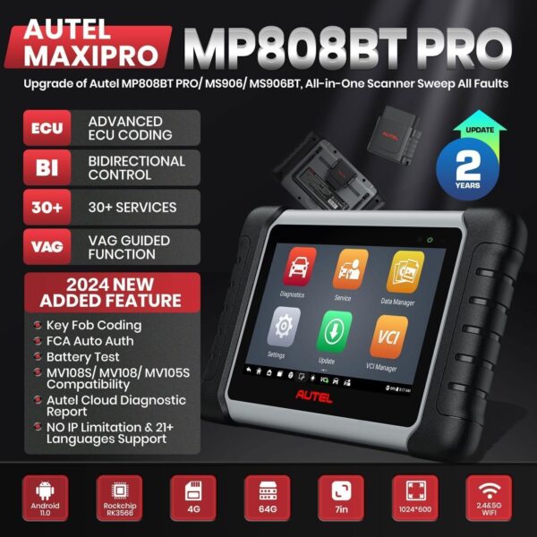 2024 Autel MaxiPRO MP808BT Pro Automotive Scanner Diagnostic Android 11.0 Tool