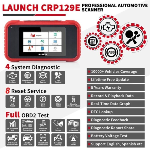 2024 LAUNCH CRP129E Elite OBD2 Car Scanner ABS SRS SAS TPMS Diagnostic Scan Tool - Image 2