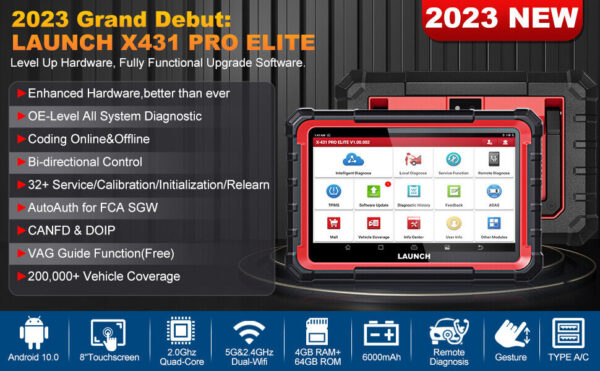 2024 LAUNCH X431 Pro Elite OBD2 Bidirectional Car Diagnostic Scanner ECU Coding - Image 3