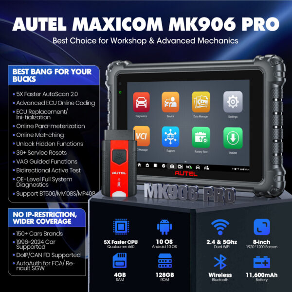 2024 Newest Autel MaxiSys MK906 Pro Coding Full System Diagnostic Scanner Tool - Image 3