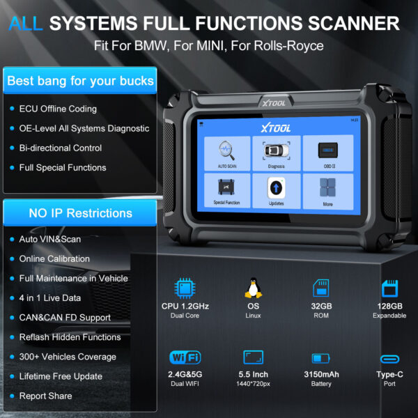 2024 XTOOL IP500 For BMW All System ABS SRS DPF TPMS OBD2 Diagnostic Scanner - Image 4