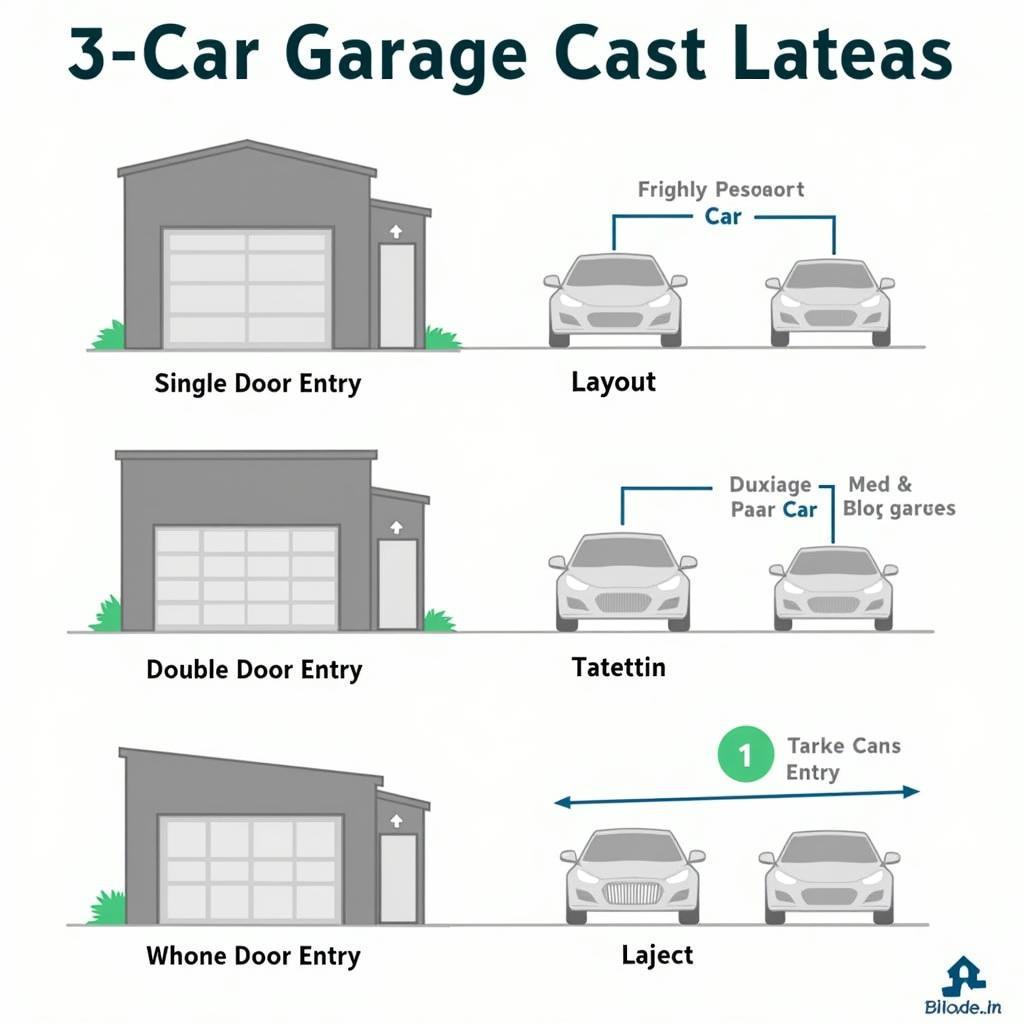 3 Car Garage Layout Options:  Single Door, Double Door, Tandem