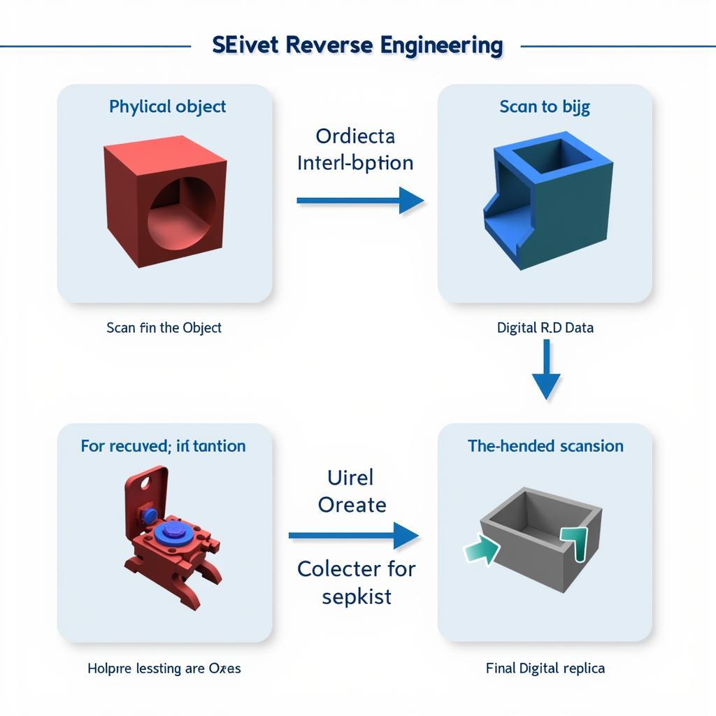 3D Scanning Reverse Engineering Process: A step-by-step visualization of the process from physical object to digital model, showcasing the technology and software involved.