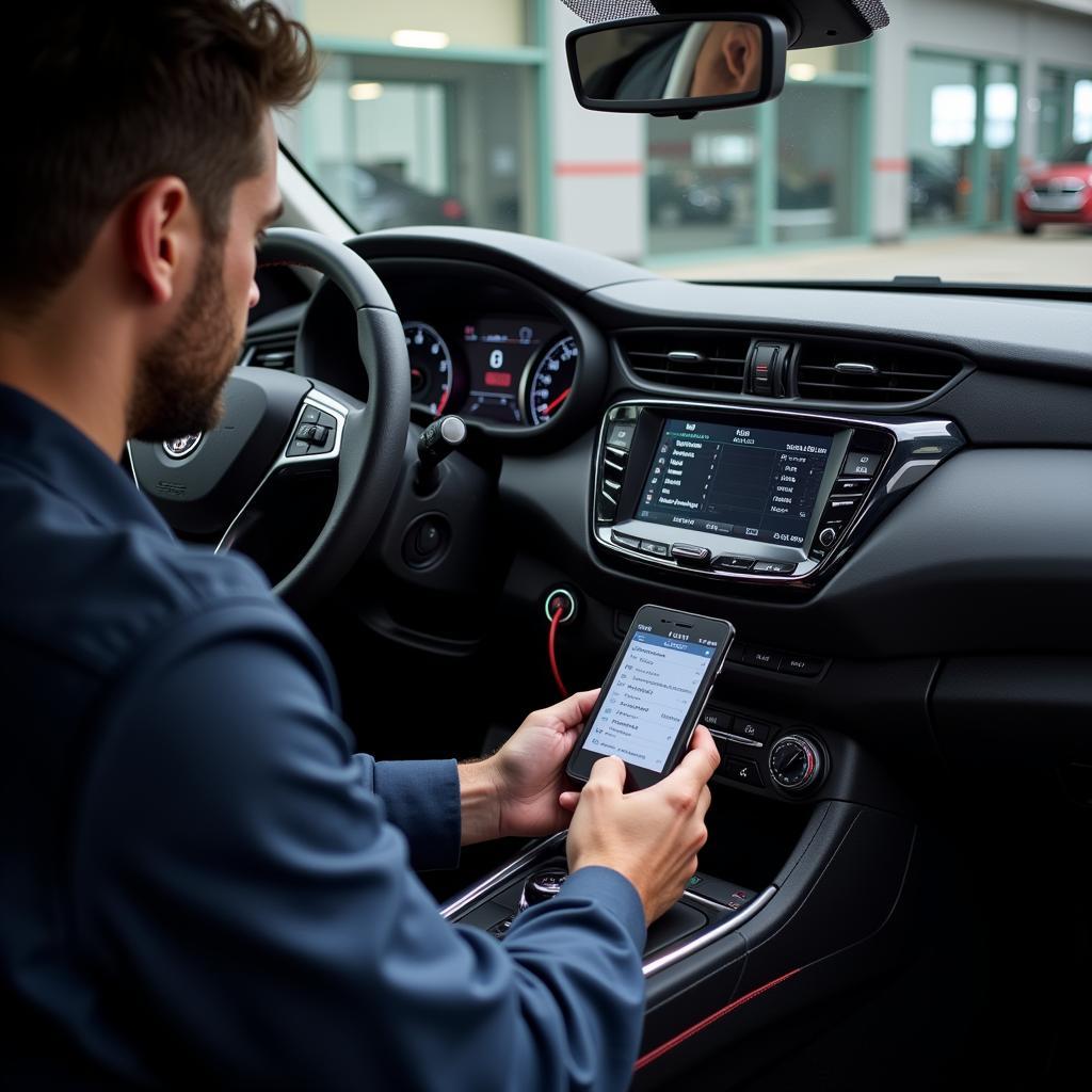 Technician Performing Diagnostic Scan on Alfa Romeo Stelvio