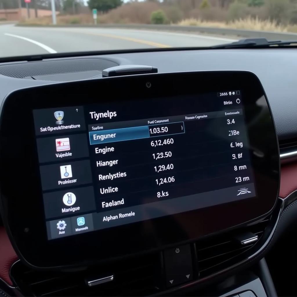 User Interface of Alpha Romeo Diagnostic Software on a Dealer Scanner