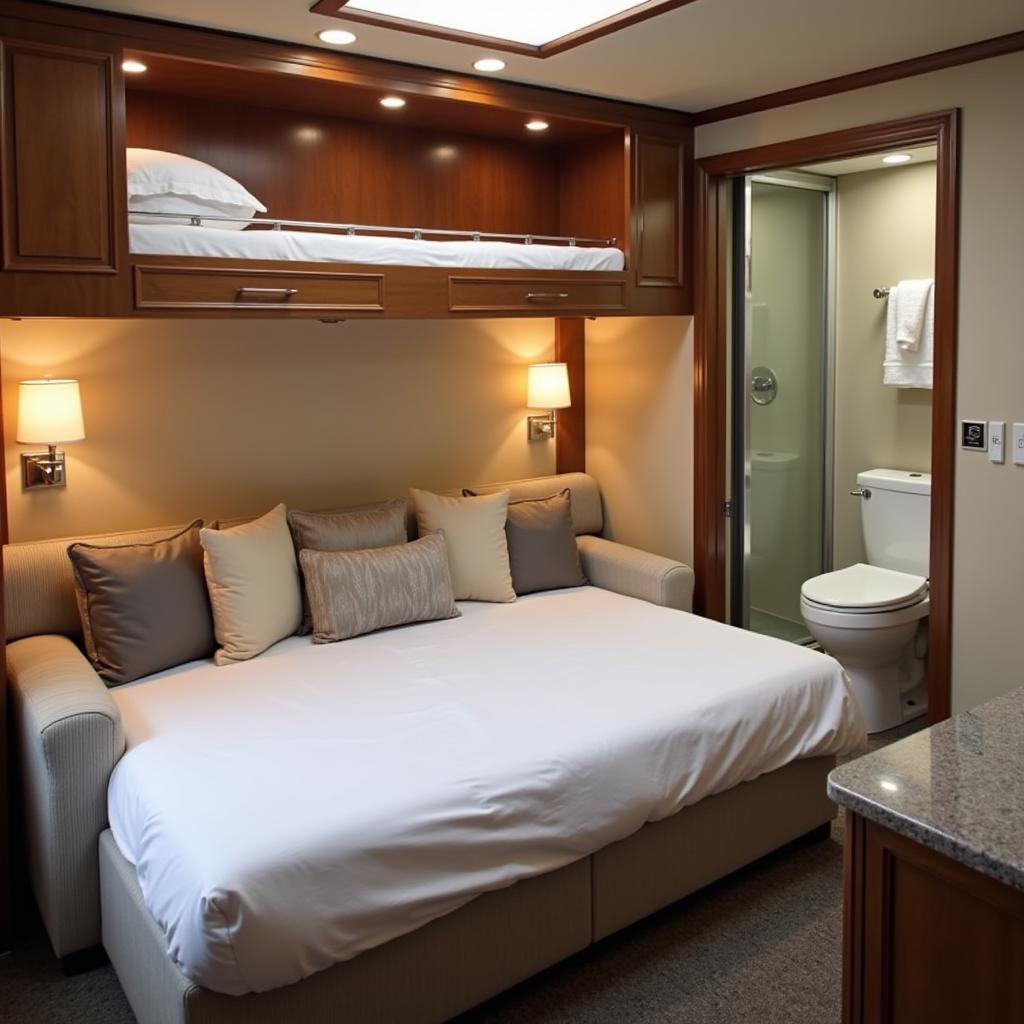 Amtrak Bedroom: A spacious and private compartment with a sofa bed and upper berth.