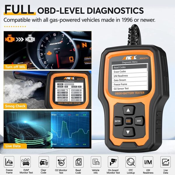 ANCEL AD410 PRO Car OBD2 Scanner Engine Diagnostic Tool with Battery Health Test - Image 5