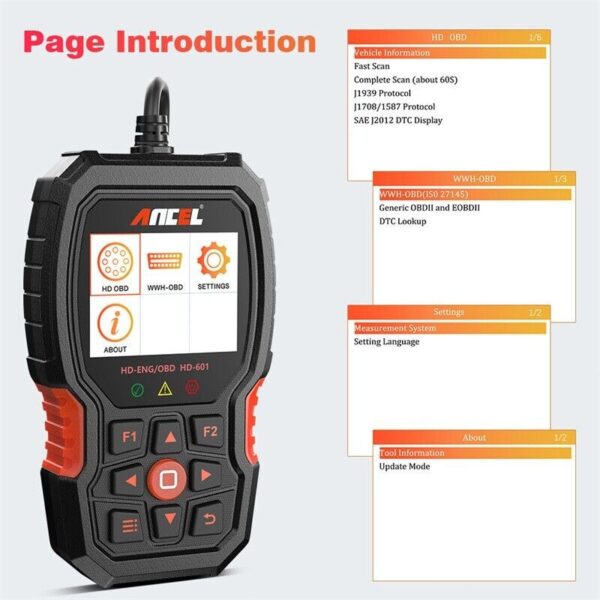 ANCEL HD601 Diesel Heavy Duty Truck Scanner OBD2 Code Reader OBD Diagnostic Tool - Image 3