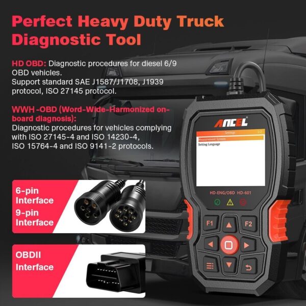 ANCEL HD601 Heavy Duty Truck Scanner Diagnostic Tool All System OBD2 Scanner - Image 4