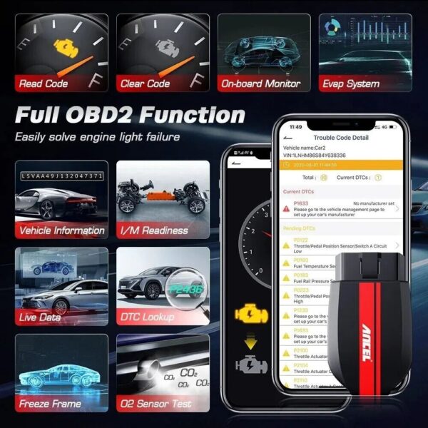 Ancel OBD2 Scanner Bluetooth 5.0 Code Reader Car Diagnostic Tool for Android IOS - Image 2