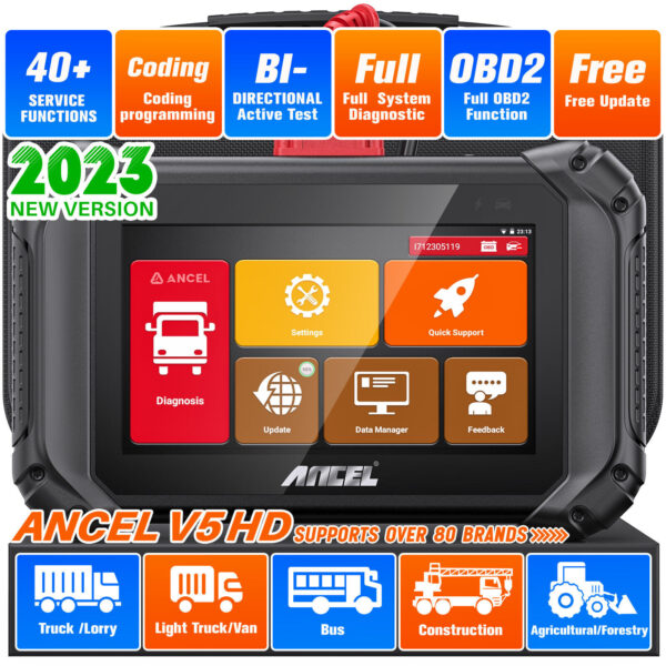 Ancel V5 HD Diesel Truck Scanner All System OBD2 Diagnostic Tool DPF/DPD Coding - Image 2