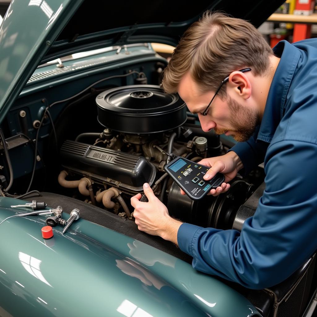 Antique Car Engine Bay Inspection