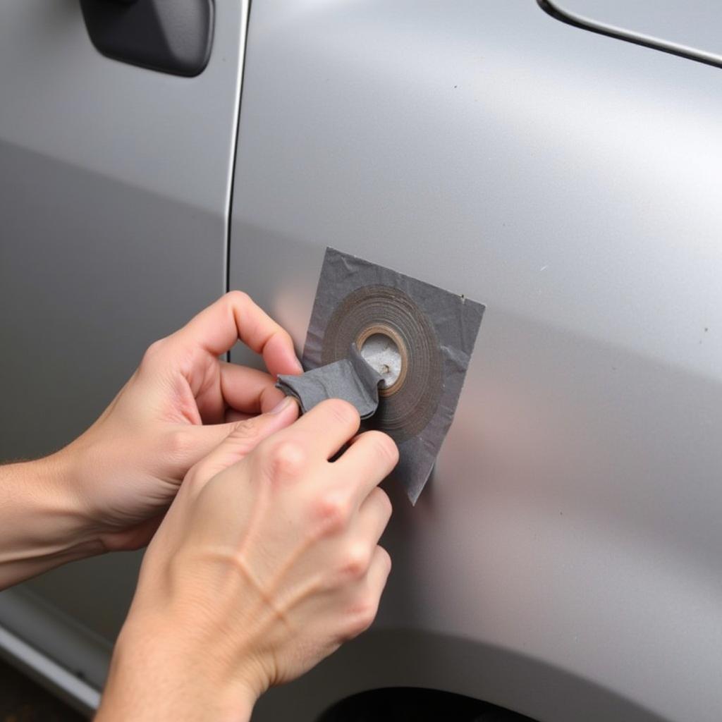 Applying Duct Tape to a Rust Hole