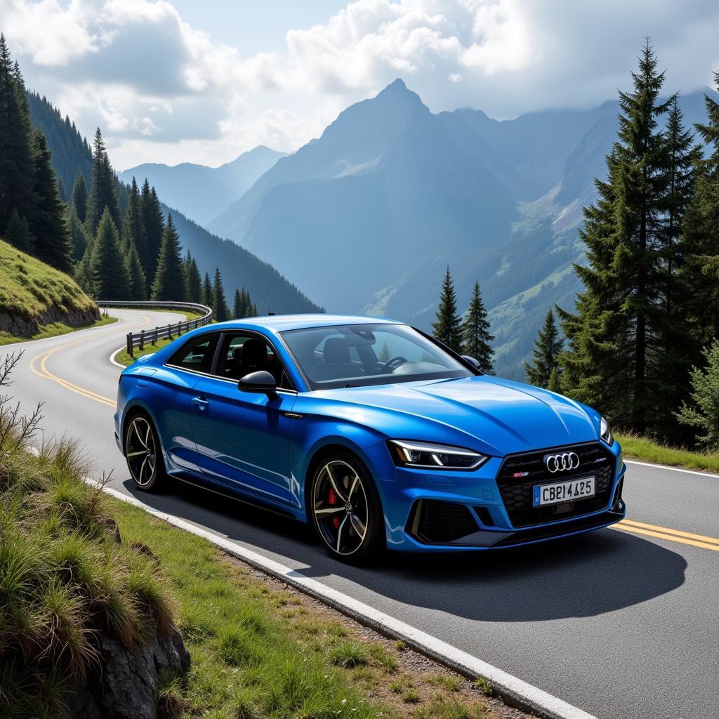 Audi RS5 conquering a scenic mountain road