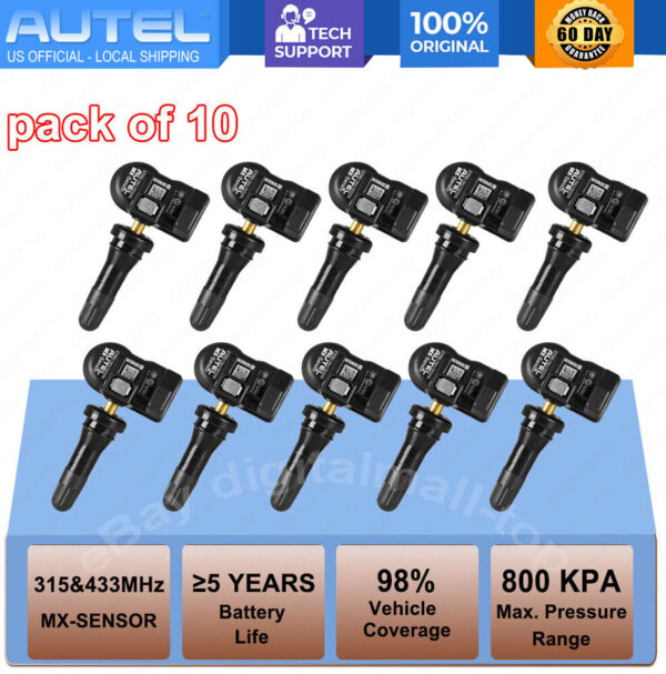 Autel 10pcs MX-Sensor 315MHz 433MHz Auto Tire Pressure Sensor 2 in 1 Rubber Stem