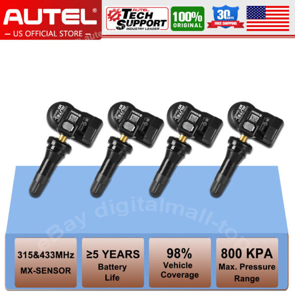 Autel 4Pack MX-Sensor 315MHz 433MHz Auto Tire Pressure Sensor 2 in 1 Rubber Stem