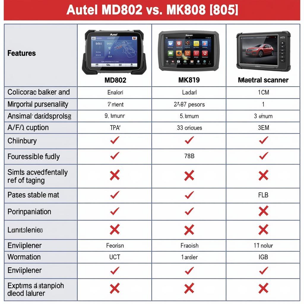 Autel 802 vs 805 Comparison Chart