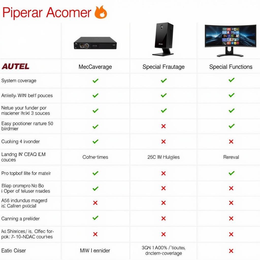 Autel ACanner Model Comparison Chart