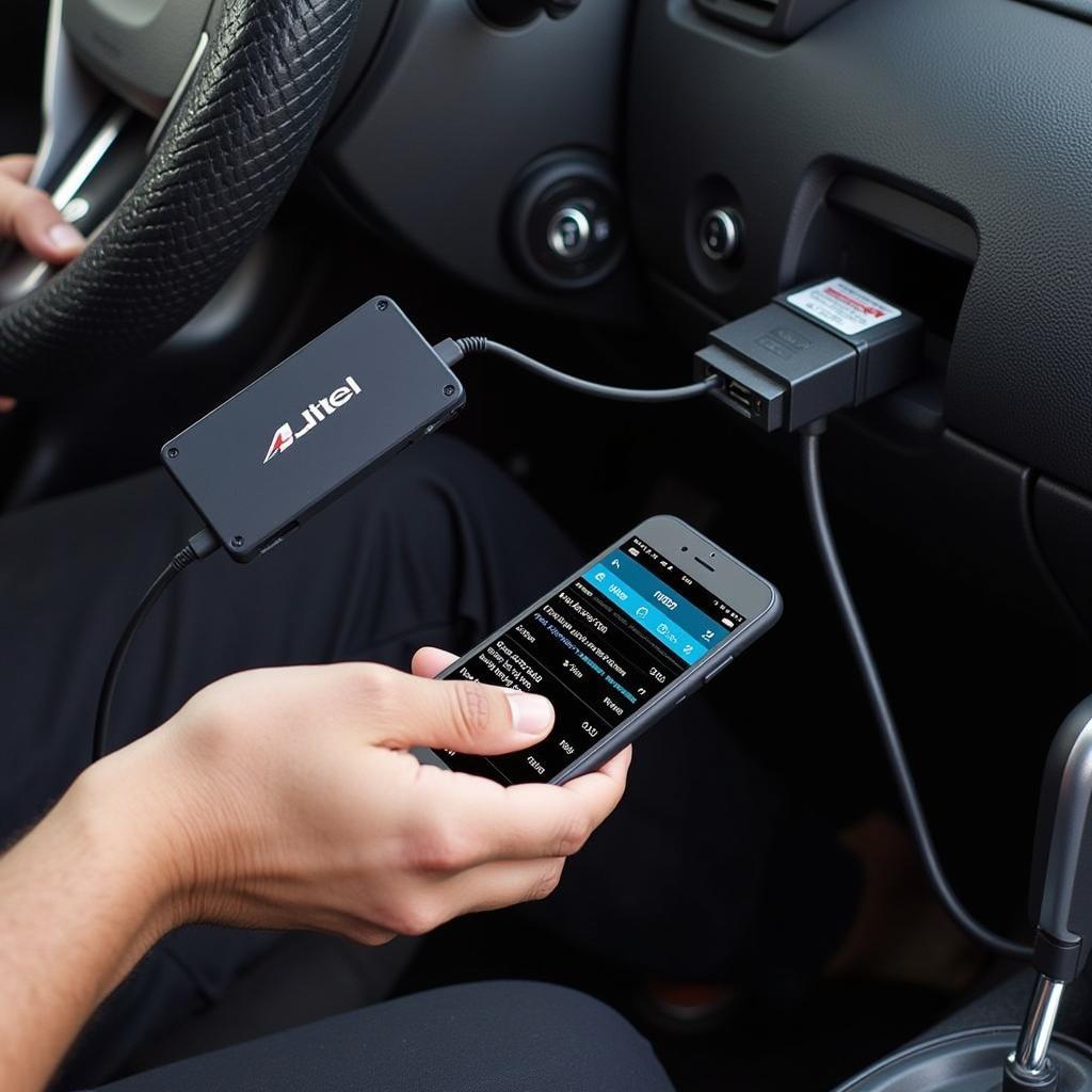 Autel AP200 diagnosing car problems using a smartphone